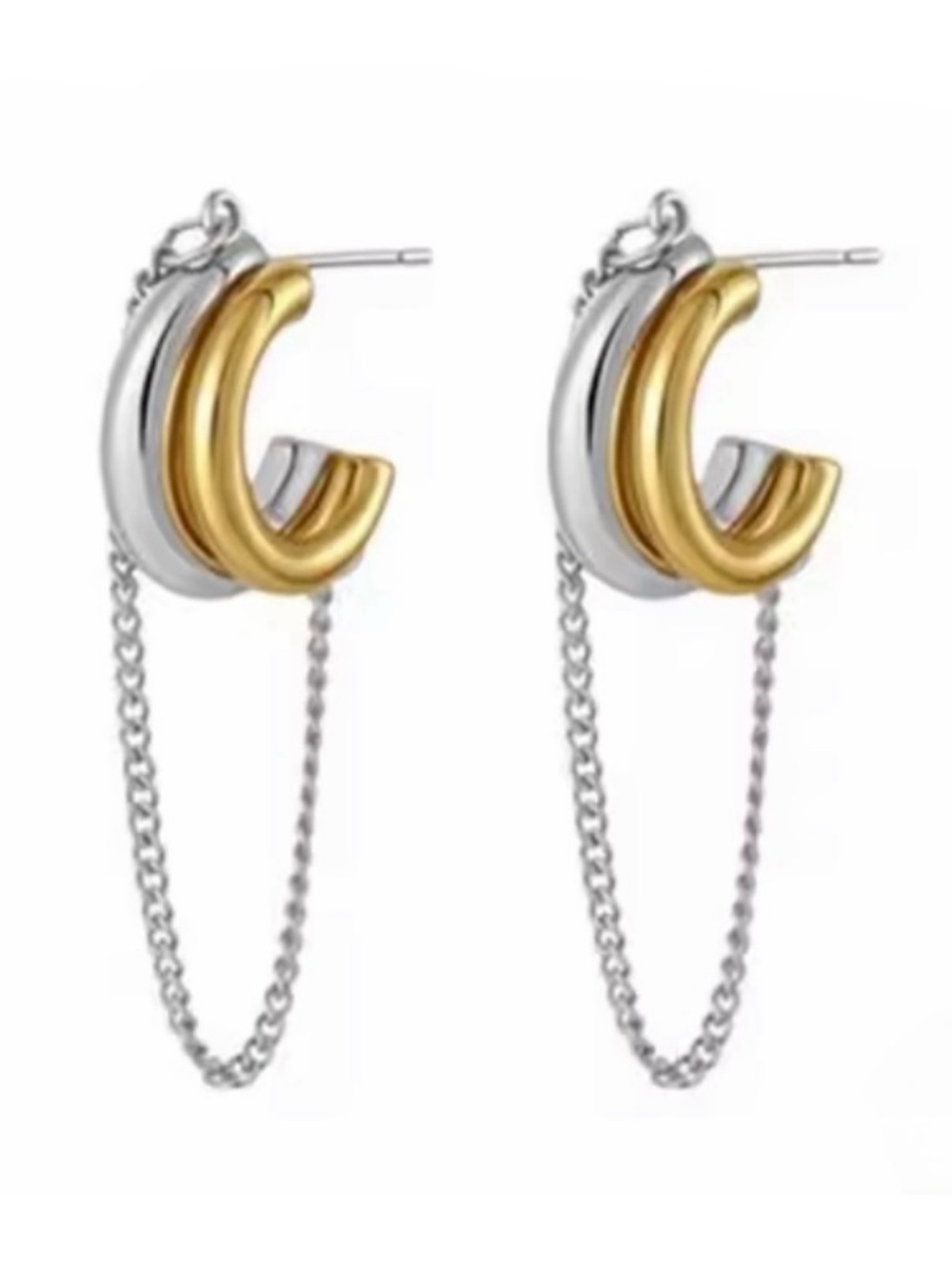 NEW Lafayette Two-Tone Gold & Silver Chain Hoop Earrings Demarson STYLE AU05
